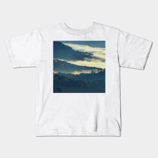 Mountains Covered In Fog, Landscape Photography, Forest Art, Cloudy Sky Kids T-Shirt